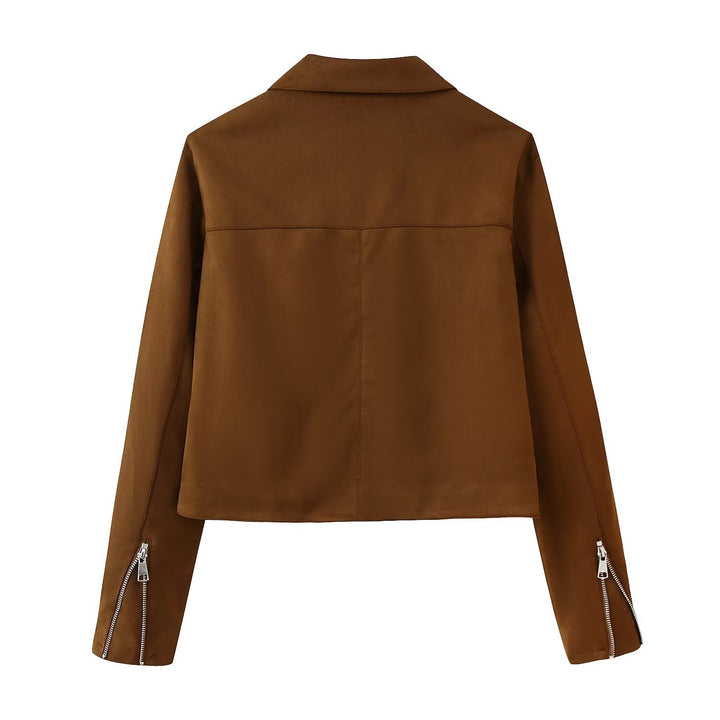 Women Trendy Faux Leather Jacket with Modern Zippers and Classic Collar Lune London
