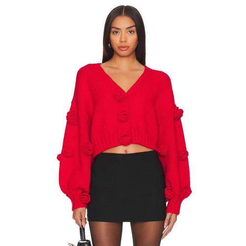 Playful cropped sweater for women with floral appliqués Amarae