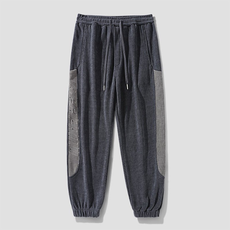Men's cord pants in jogging style with side panel inserts and drawstring Amarae