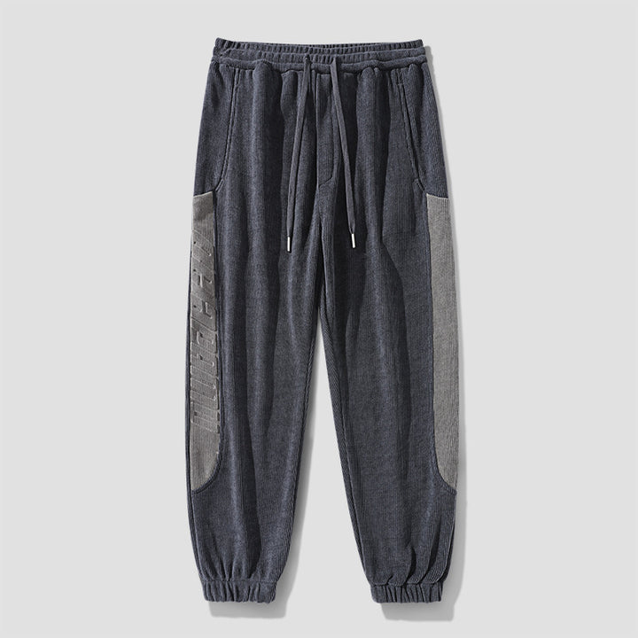 Men's cord pants in jogging style with side panel inserts and drawstring Amarae