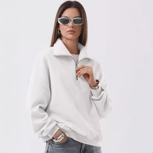 Sporty high collar sweater for women with short zipper Amarae