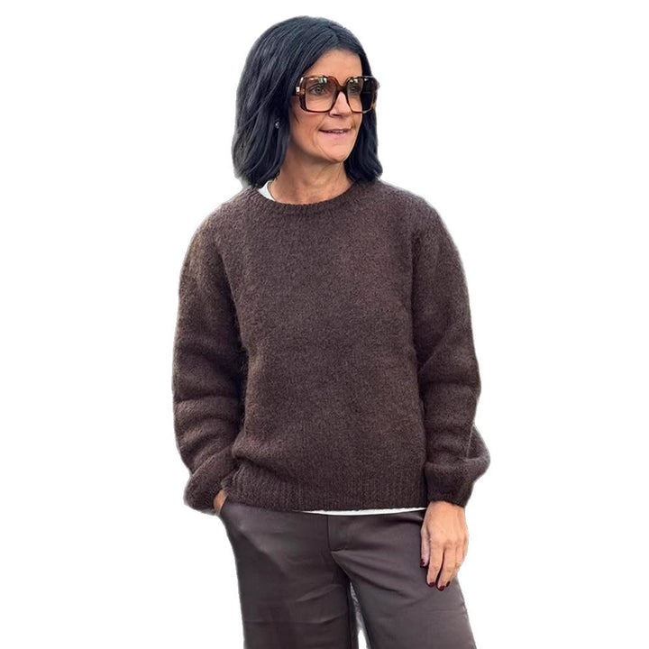 Women Fluffy Round Neck Sweater with Balloon Sleeves and Boxy Silhouette Amarae