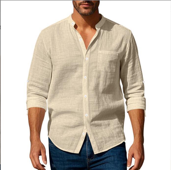 Linen shirt for men with stand-up collar and chest pocket Lune London
