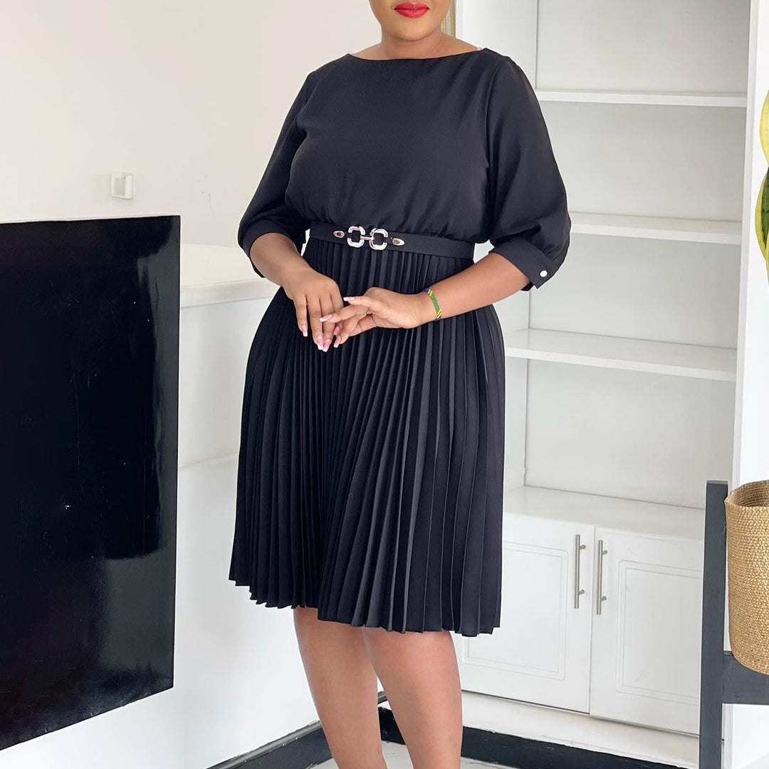 Pleated dress for women with a belted waist and elegant cut Lune London