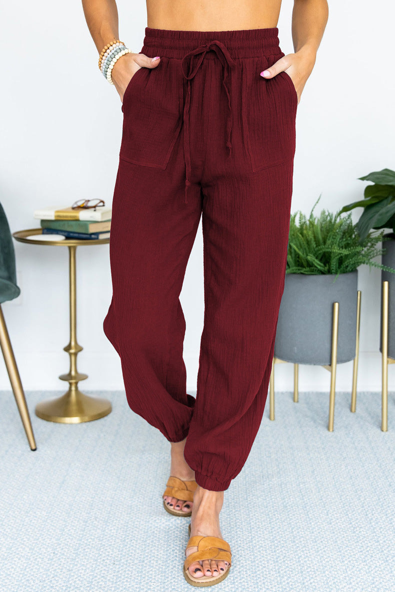 Women's Lightweight Linen Jogger Pants with Drawstring, Patch Pockets, and Elastic Cuffs Amarae