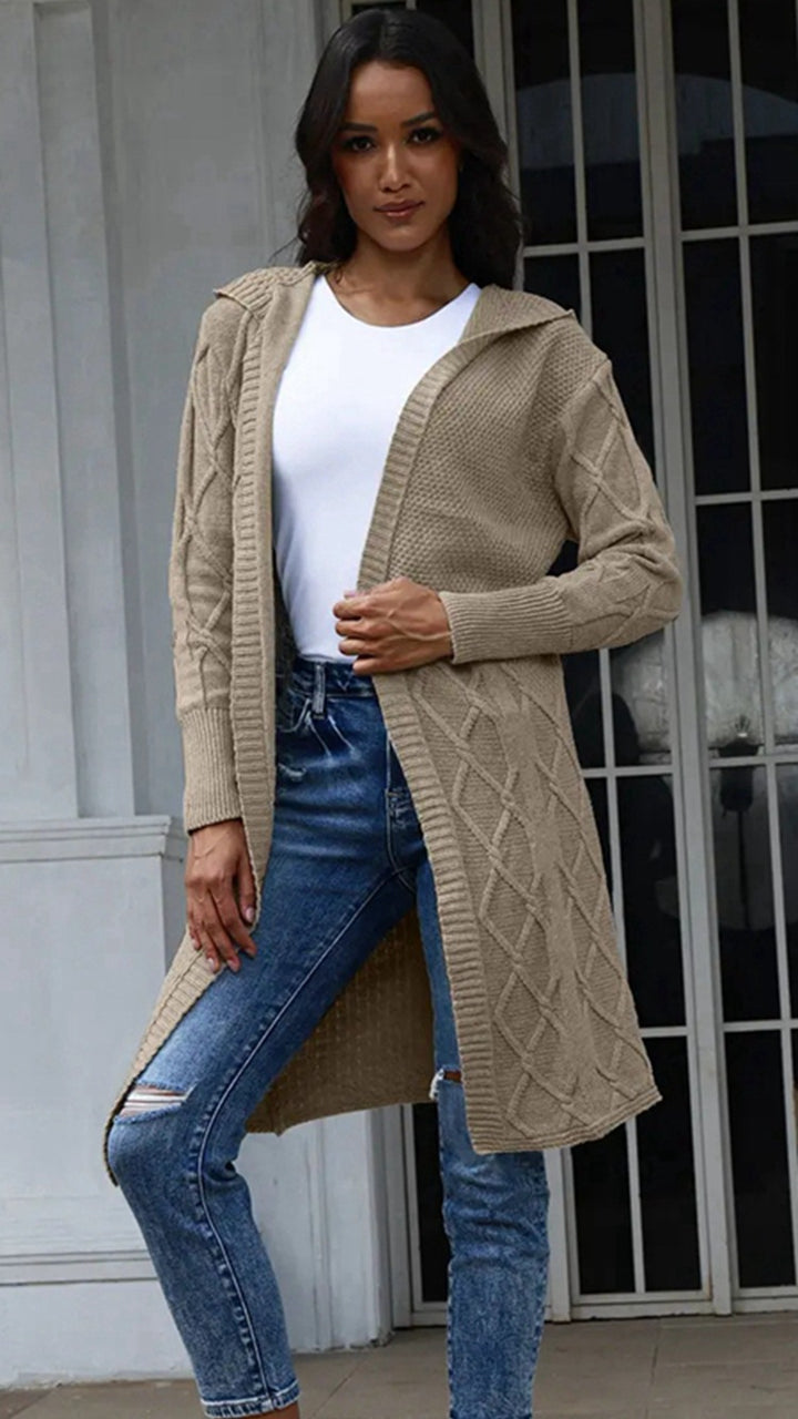 Ladies Chunky Knit Cardigan with Elegant Twisted Pattern Lune London