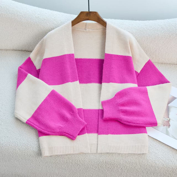 Ladies trendy knit cardigan with wide stripes and relaxed fit Lune London