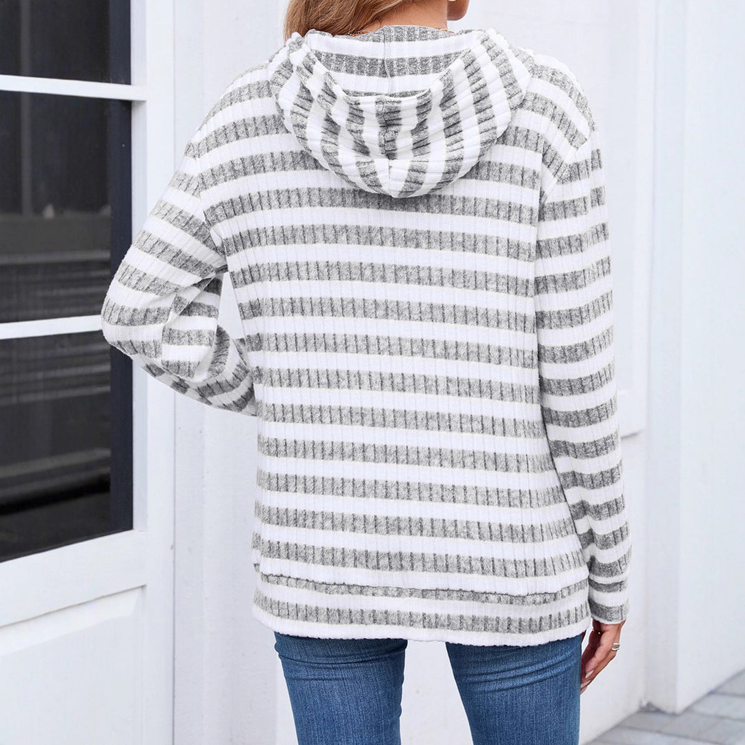Ladies Casual Hoodie with Striped Design and Practical Pockets Lune London