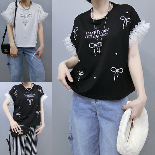 Amarae Women's Leisure Graphic T-shirt with Ruffled Sleeves