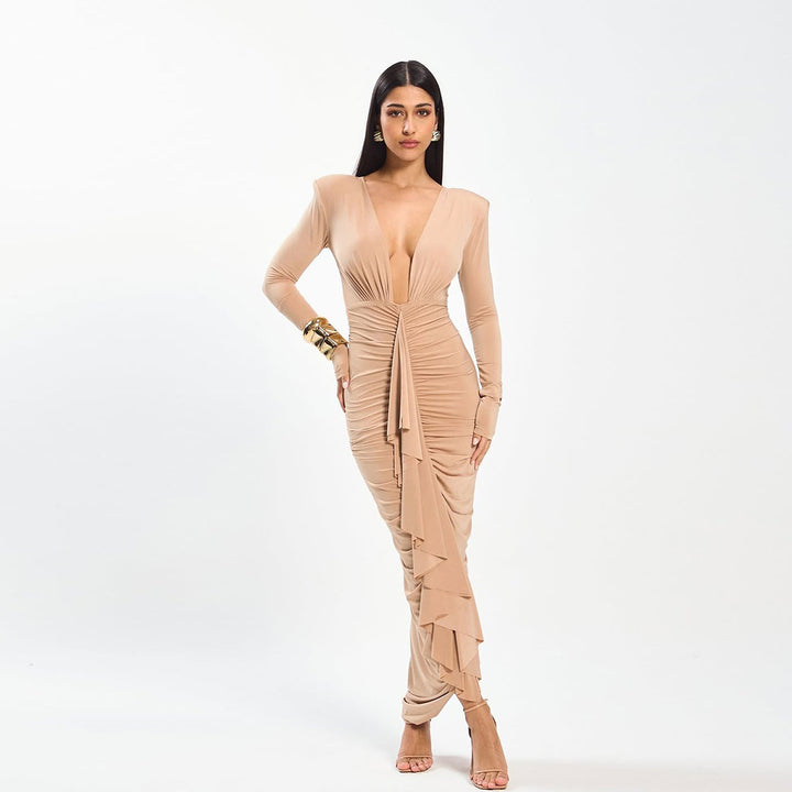Elegant wrap dress for women with refined draping details Lune London