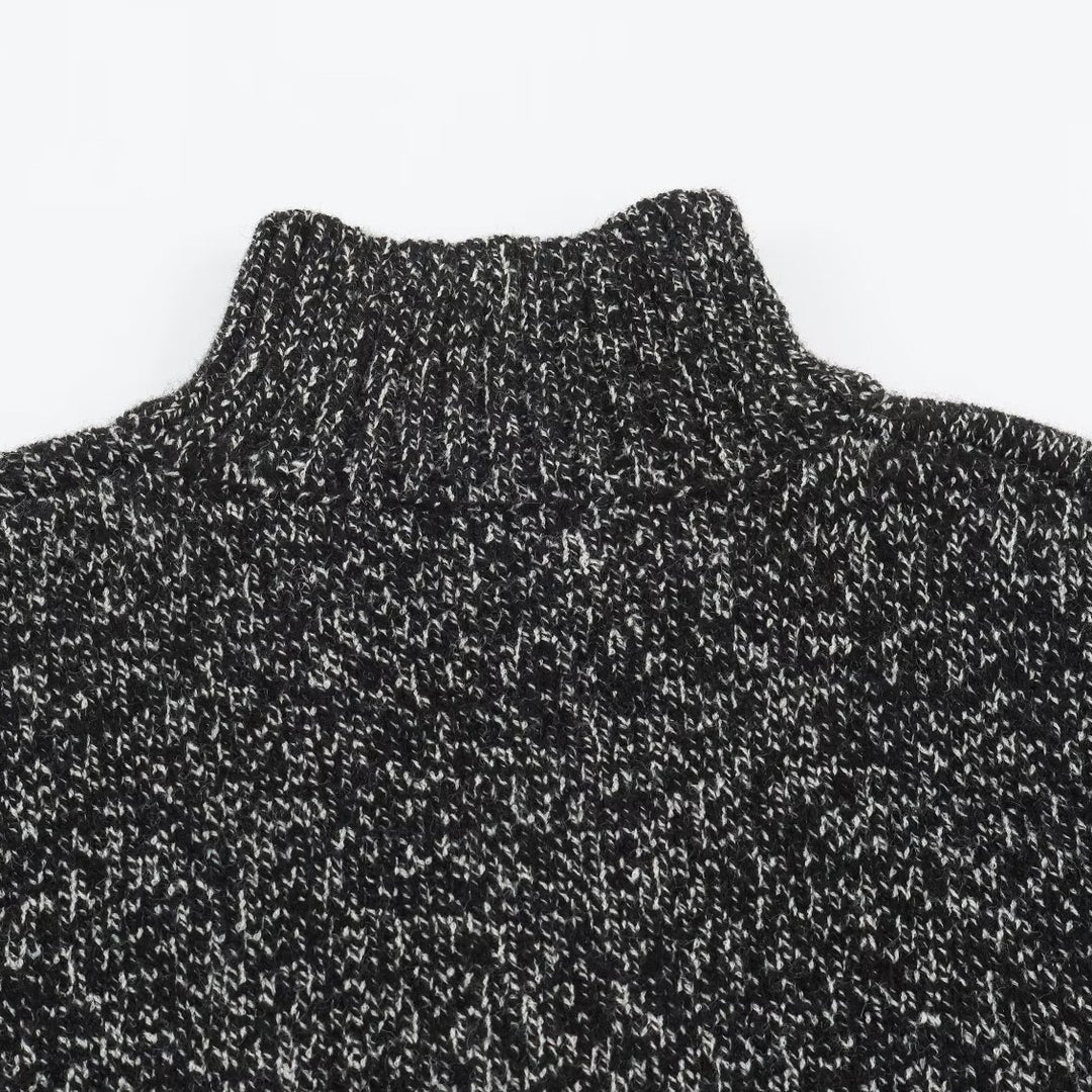 Women's Chunky Knit Zip Sweater with Stand-Up Collar and Ribbed Hem Amarae