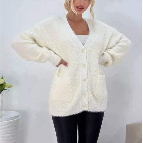 Ladies Plush Cardigan with Large Pockets and Relaxed Fit Amarae
