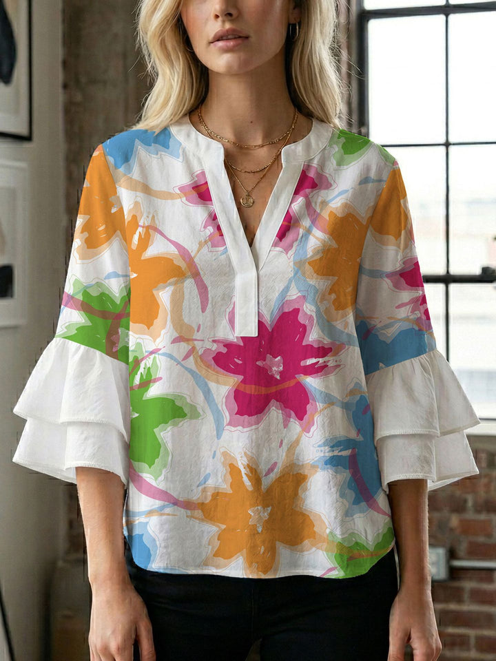Women's blouse shirt with voluminous sleeves and creative print design Lune London
