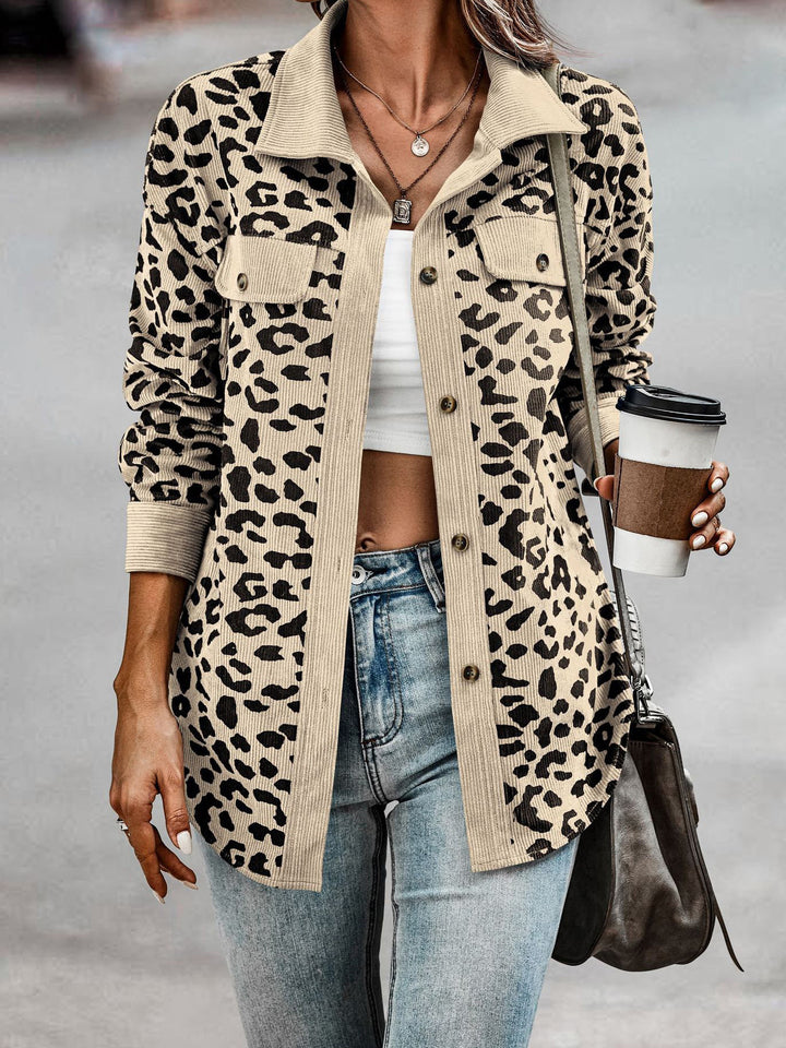 Leisure jacket for women with textured leopard print and practical pockets Lune London