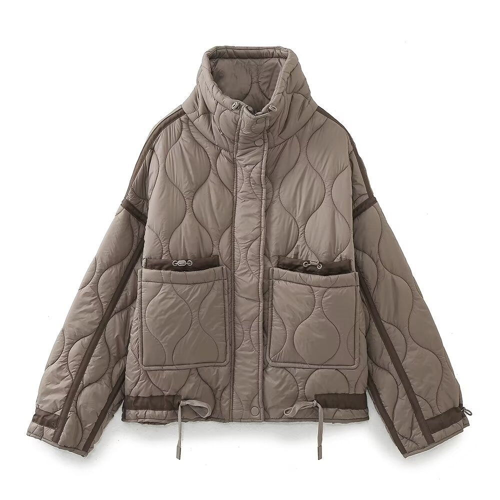 Women's quilted jacket with standing collar oversized short jacket with drawstring Amarae