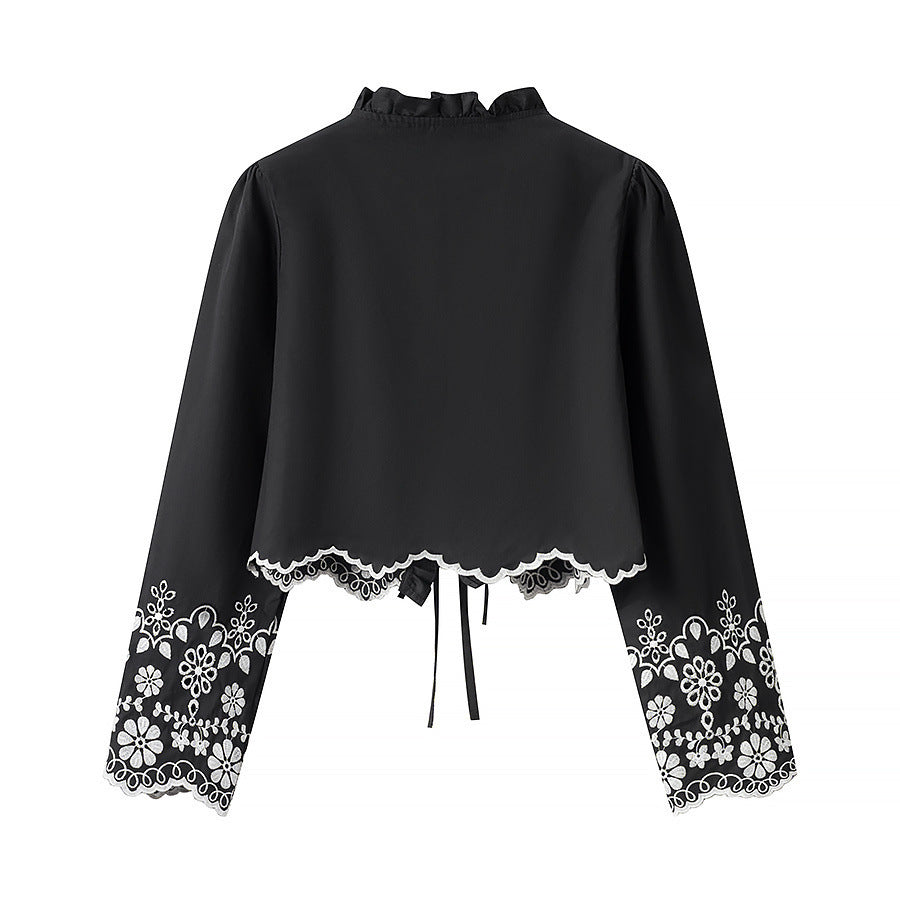 Veste d'été élégante pour femmes avec motif floral élaboré et détails en volants Chic & Stil