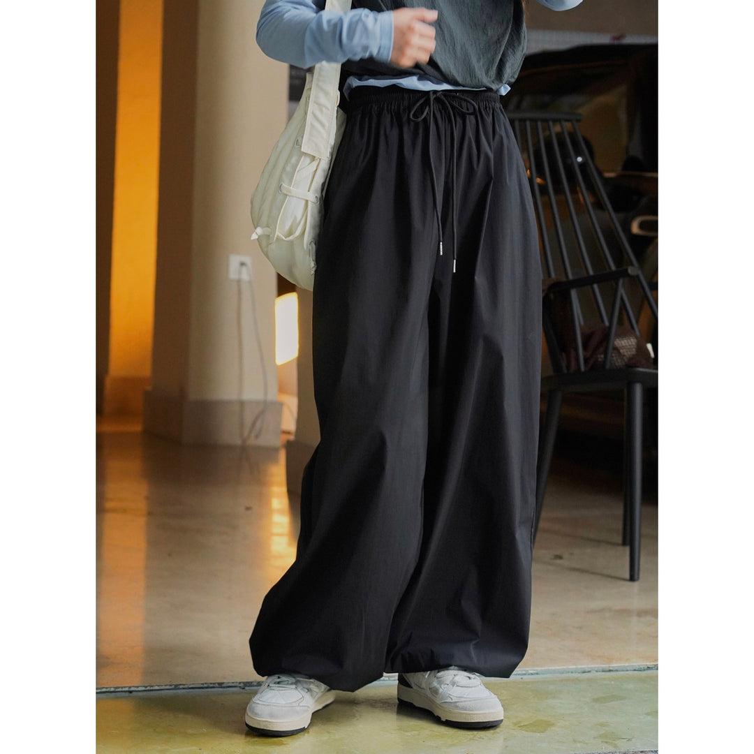 Women's Wide Cotton Blend Baggy Pants with Elastic Drawstring Waist Amarae