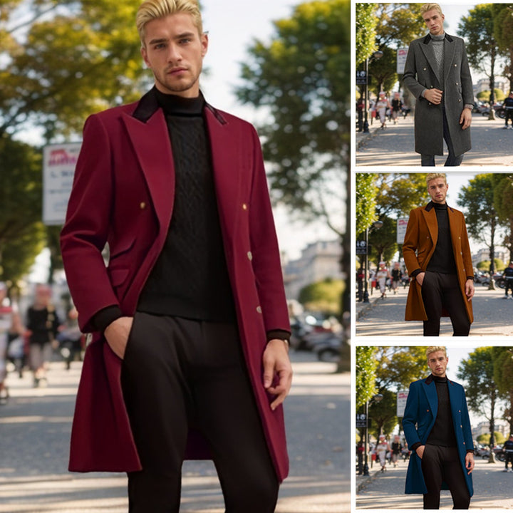 Modern urban coat for men with double-breasted buttons and velvet collar Lune London