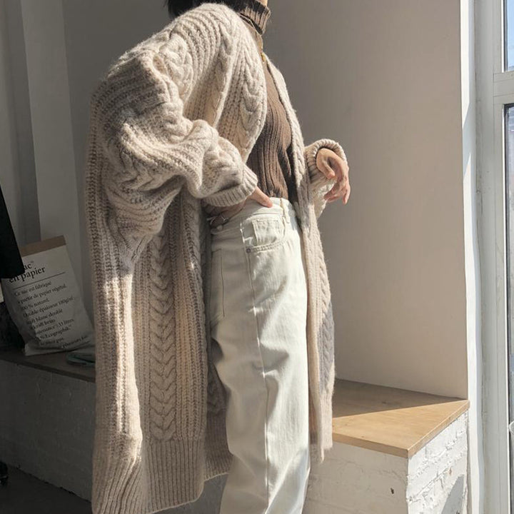 Chunky knit coat for women with drawstring and deep pockets Lune Londonl