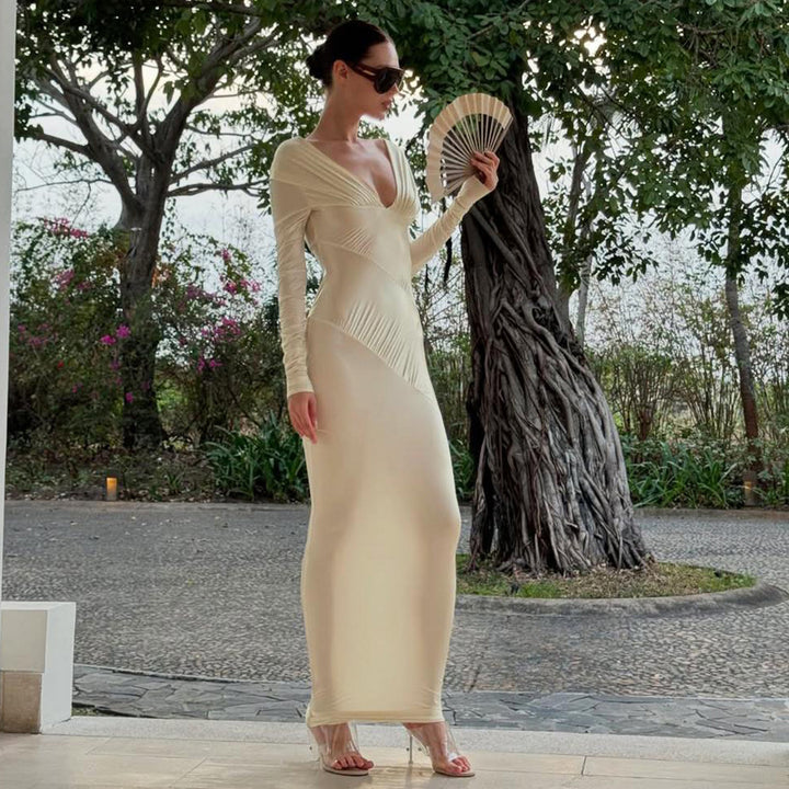 Elegant long maxi dresses for women with refined draping Lune London