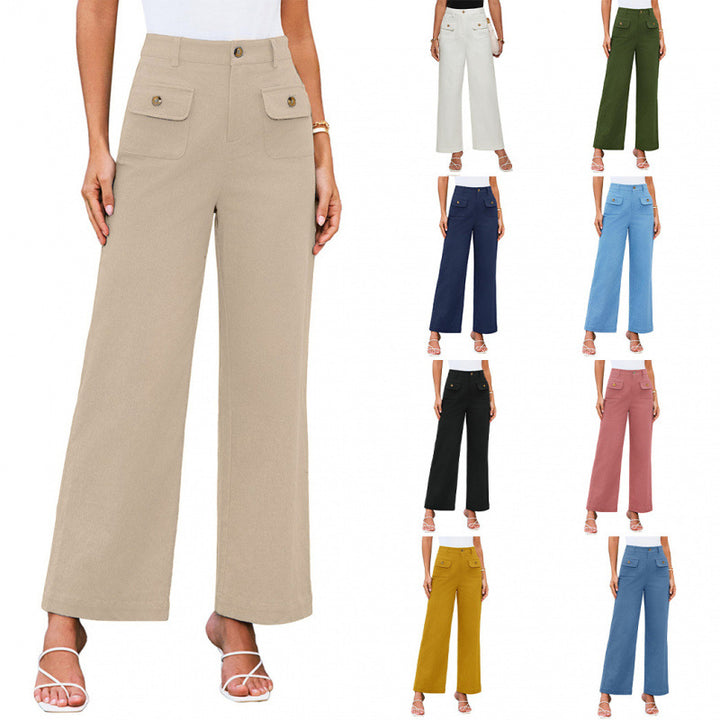 Women High-Waist Palazzo Pants with Flap Button Pockets Amarae