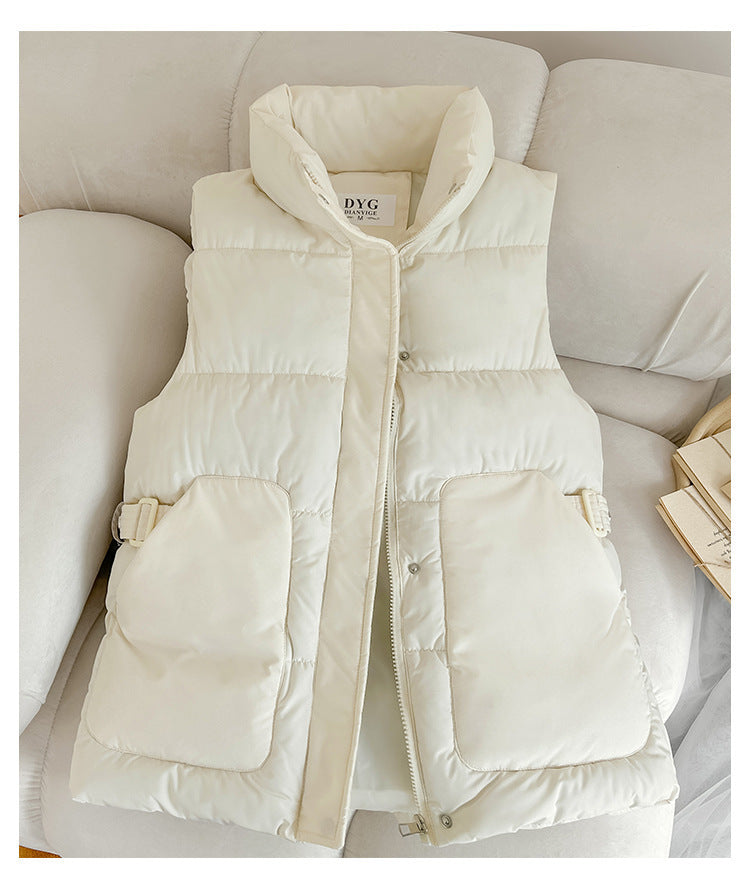 Lady Satin Vest with High Collar and Practical Pockets Amarae