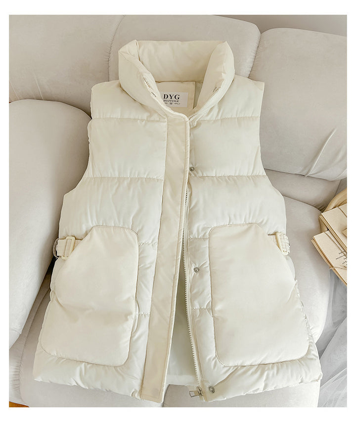Lady Satin Vest with High Collar and Practical Pockets Amarae