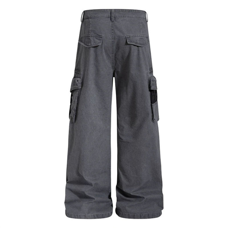 Women's Loose High-Waist Canvas Cargo Pants with Multi-Pockets and Mesh Details Amarae