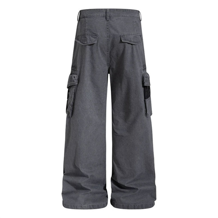 Women's Loose High-Waist Canvas Cargo Pants with Multi-Pockets and Mesh Details Amarae