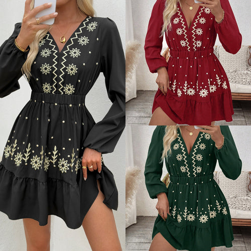 Mini dress for women with floral embroidery detail and waist belt Amarae