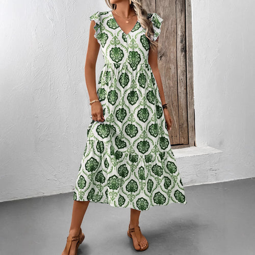 Maxi dress with ruffles for women with floral print and ruffles Amarae