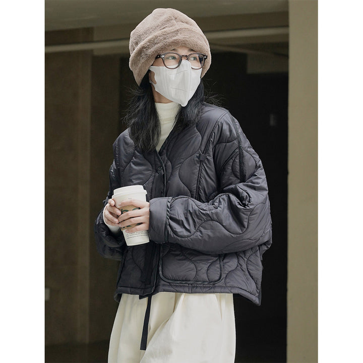 Women Short Cut Quilted Bomber Jacket with Light Padding Amarae