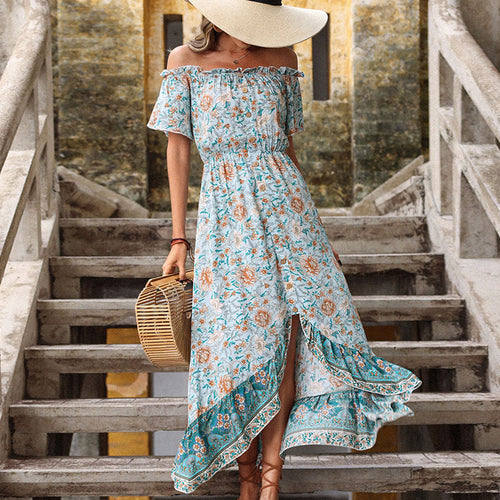 Off-shoulder floral maxi dress for women with ruffled hem Amarae