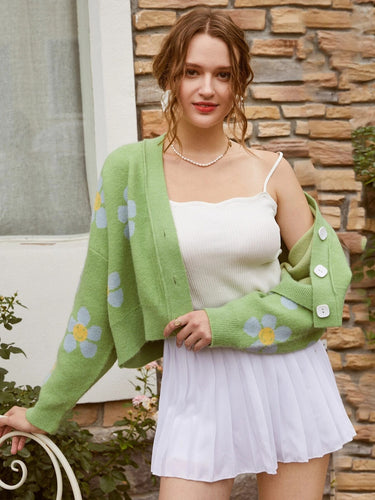 Cardigan chunky tricot femme avec motif floral et détails en bouton Chic & Stil