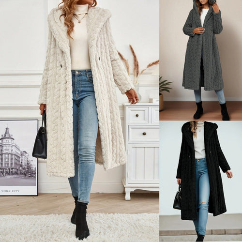 Knit coat for women with oversized collar and original cable pattern Amarae