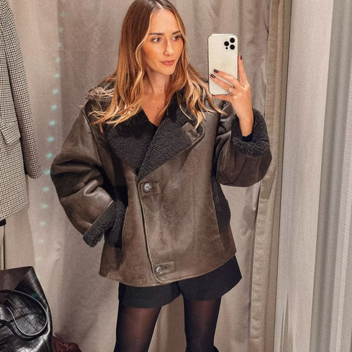 Chic and Stylish women's transitional jacket with soft fleece lining and elegant lapel