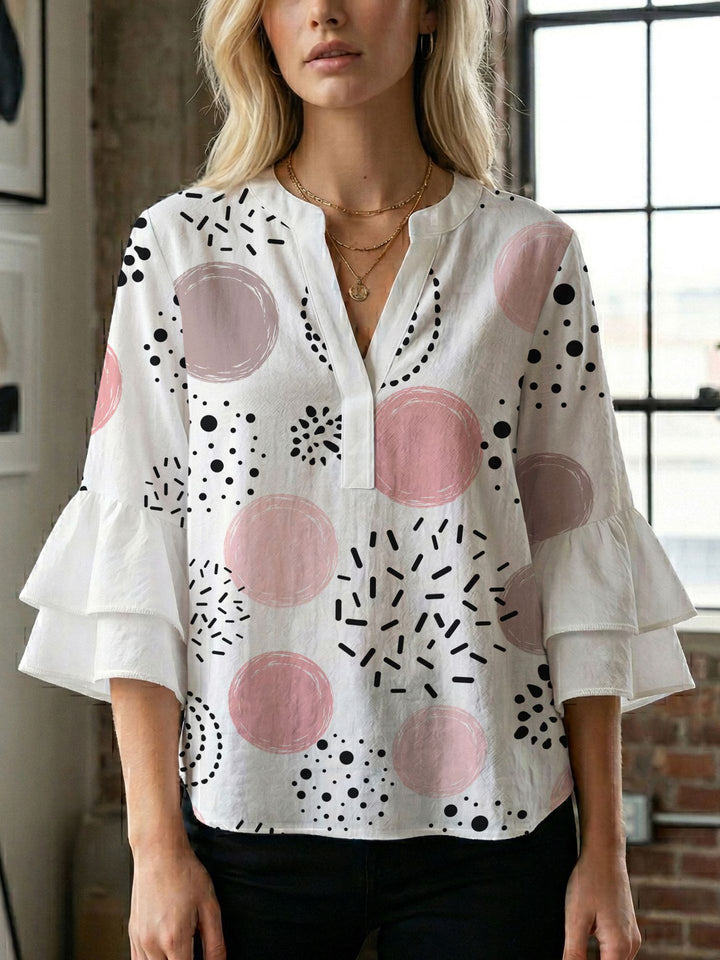 Women's blouse with voluminous wing sleeves and intense leaf pattern Lune London