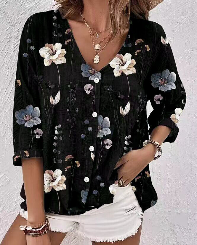 Women's blouse with floral design and button front Lune London