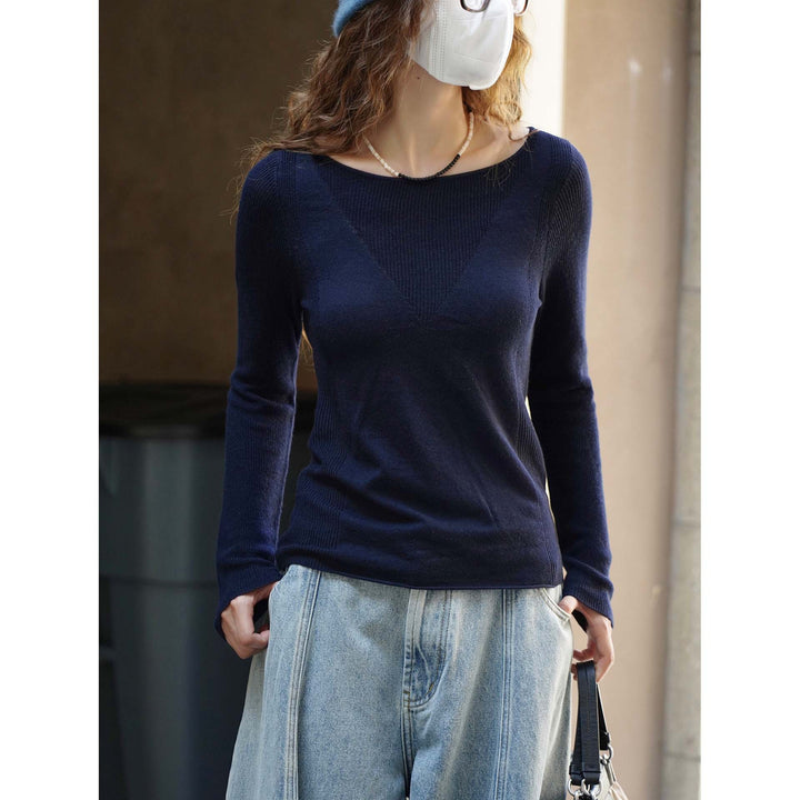 Women's Fitted Fine Knit Long Sleeve with Wide Boat Neck