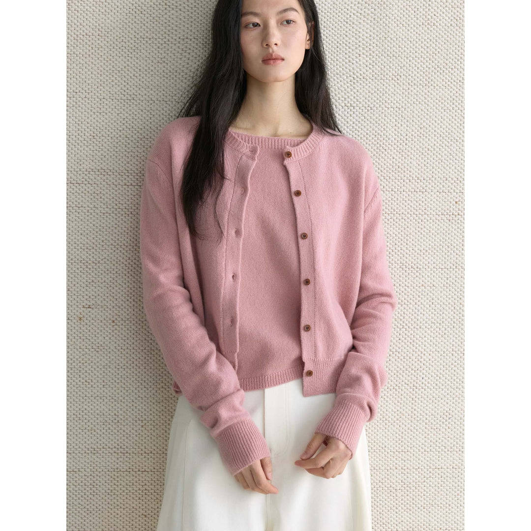 Women's Fine Fine Knit Cardigan with Matching Round Neck Sweater Amarae