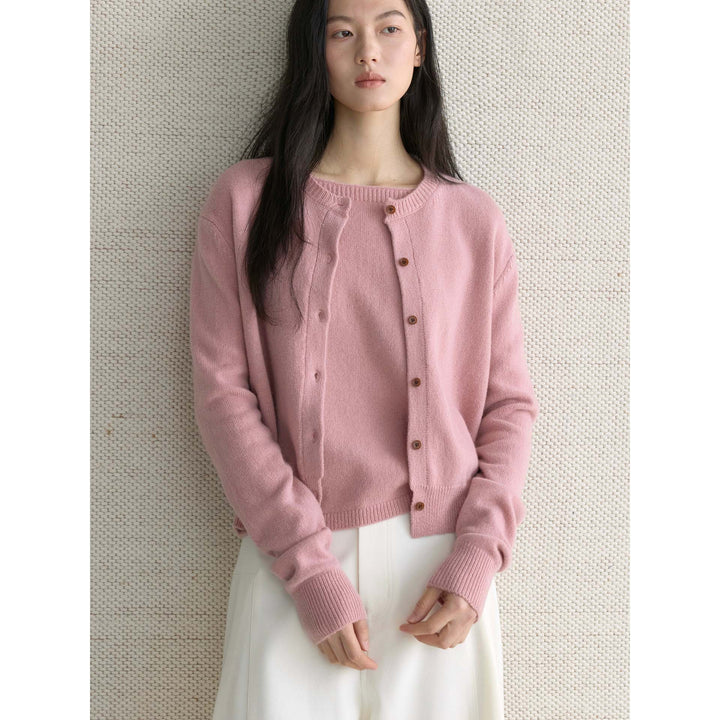 Women's Fine Fine Knit Cardigan with Matching Round Neck Sweater Amarae
