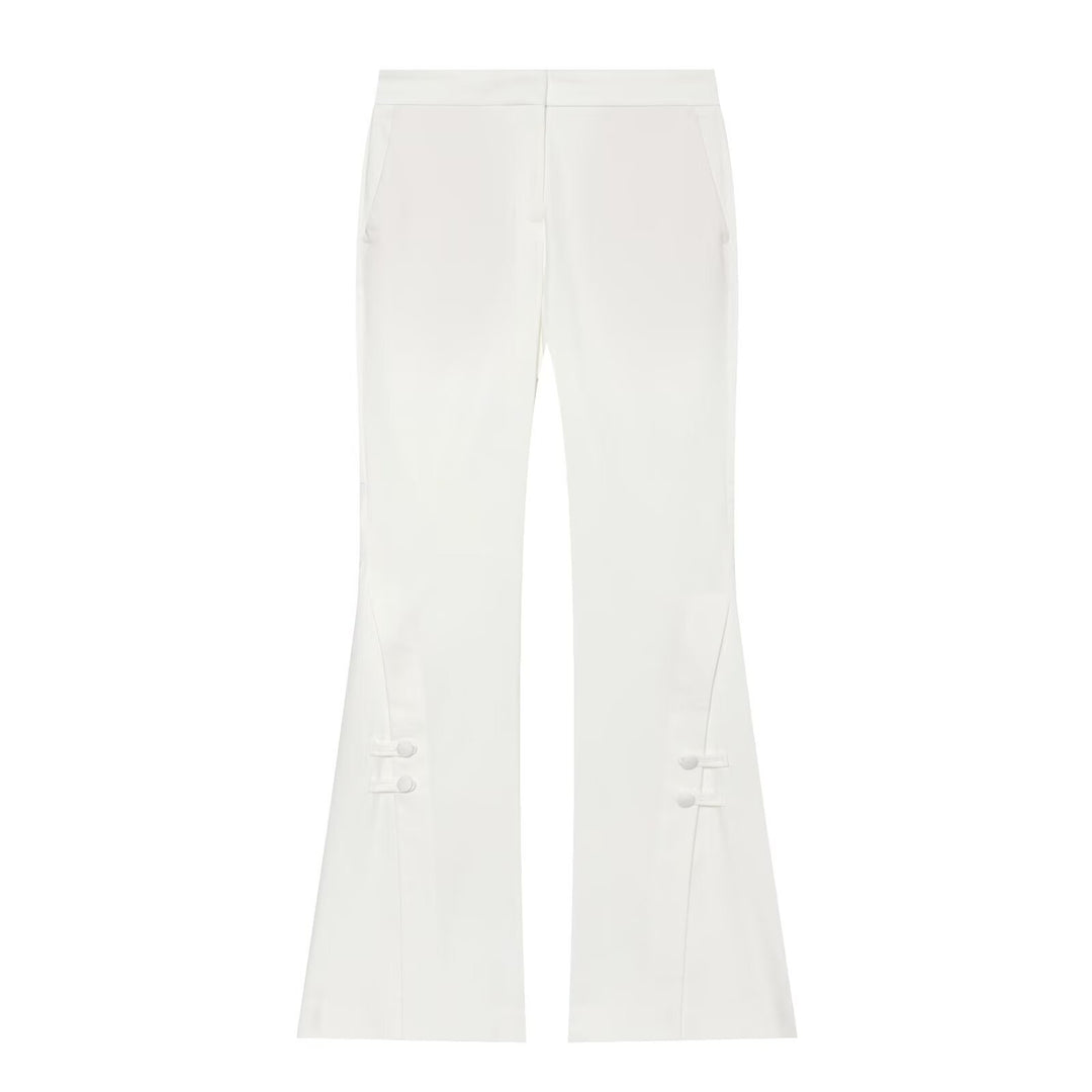 Women's High-Waisted Flared Pants with Decorative Button Closure and Side Pockets Amarae