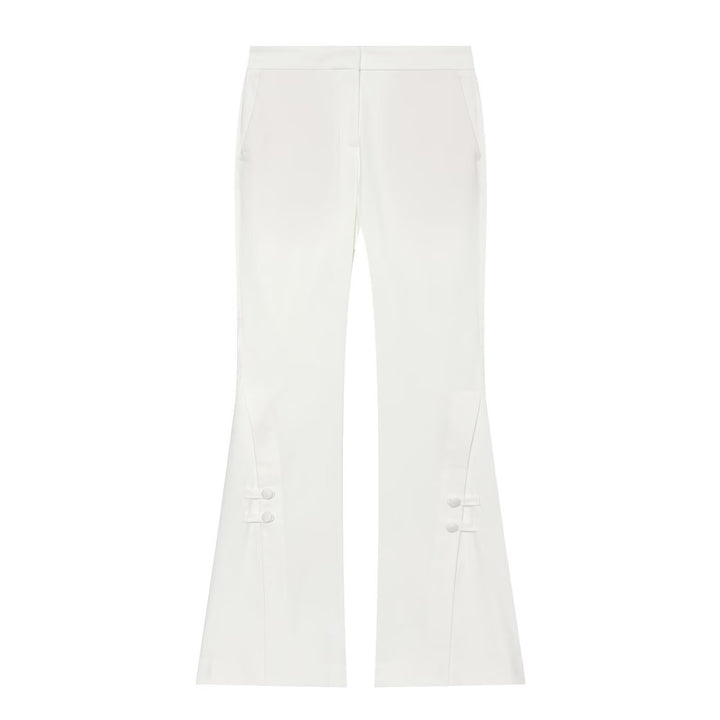 Women's High-Waisted Flared Pants with Decorative Button Closure and Side Pockets Amarae