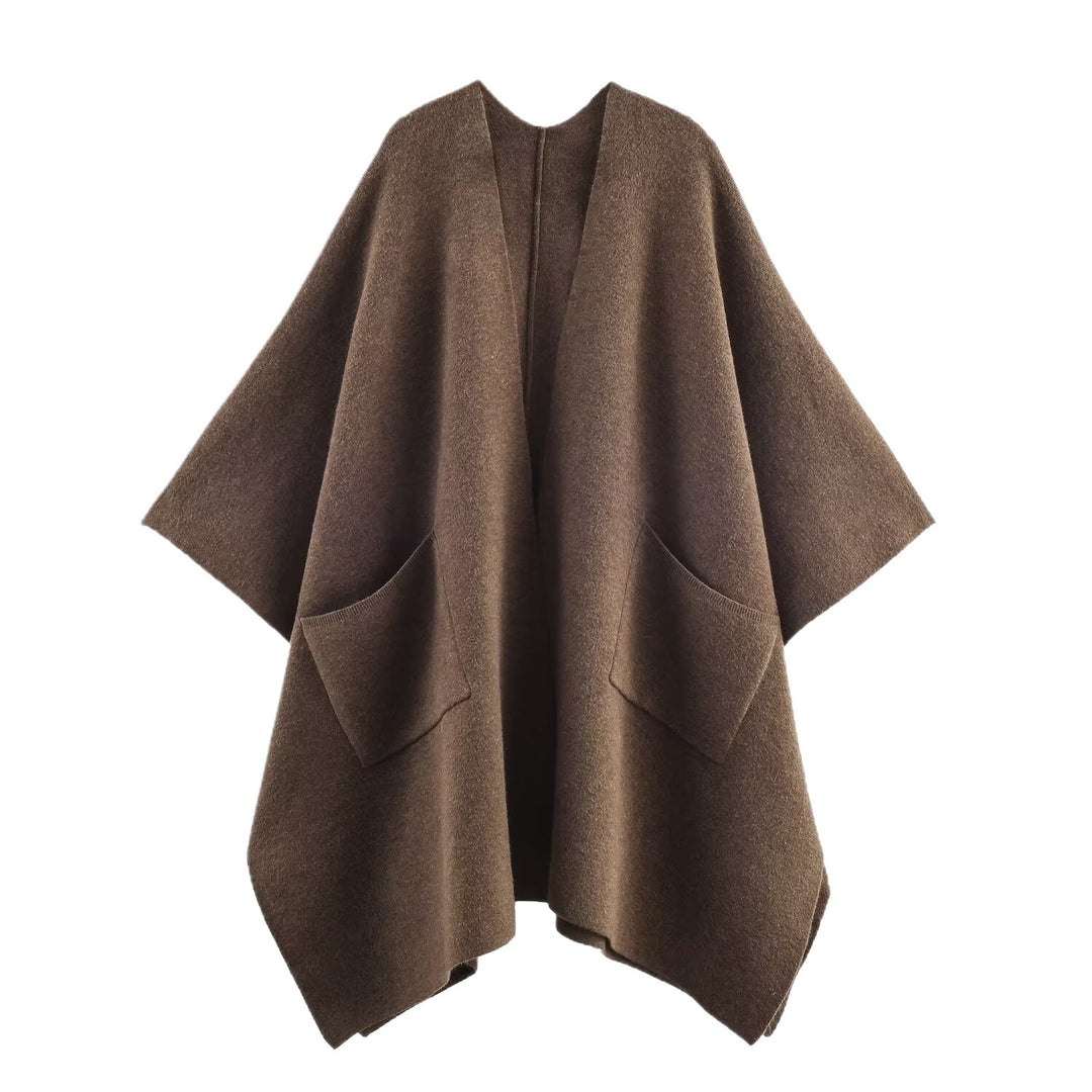 Ladies Poncho-Cardigan cozy with large pockets and warming wool blend Lune London