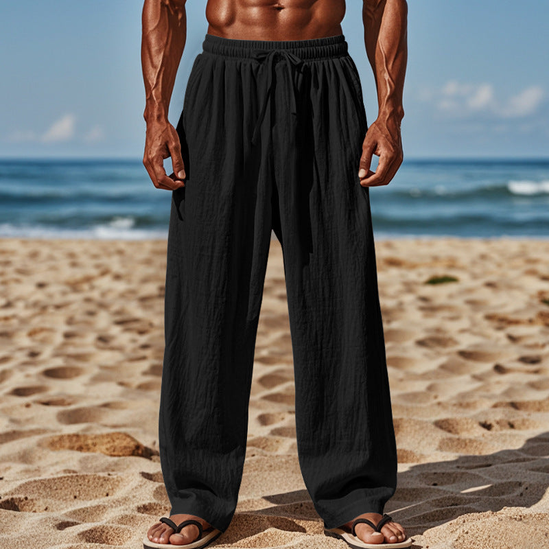 Light beach pants for men with elastic waistband and handy side pockets Lune London