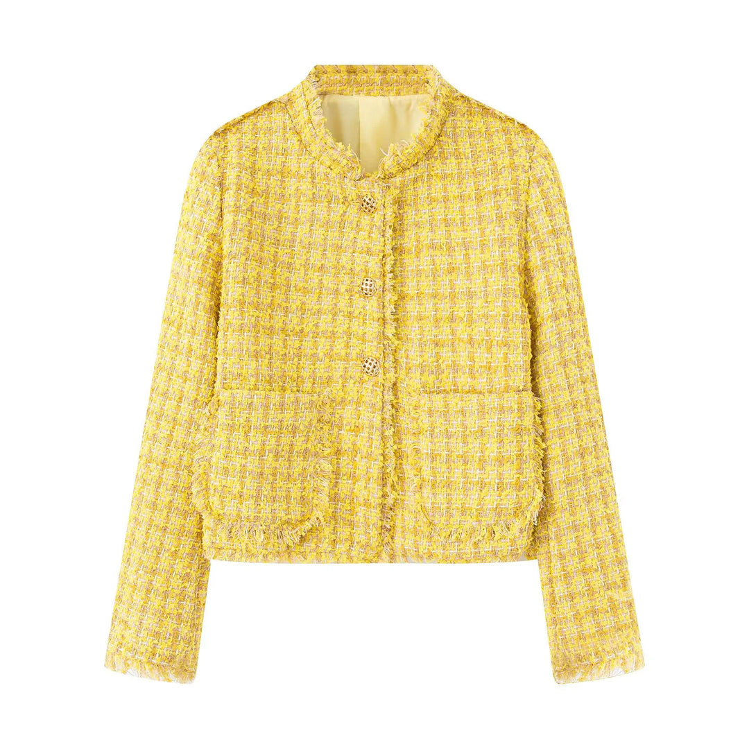 Lune London Textured tweed short elegant jacket for women with decorative buttons