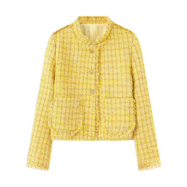 Lune London Textured tweed short elegant jacket for women with decorative buttons