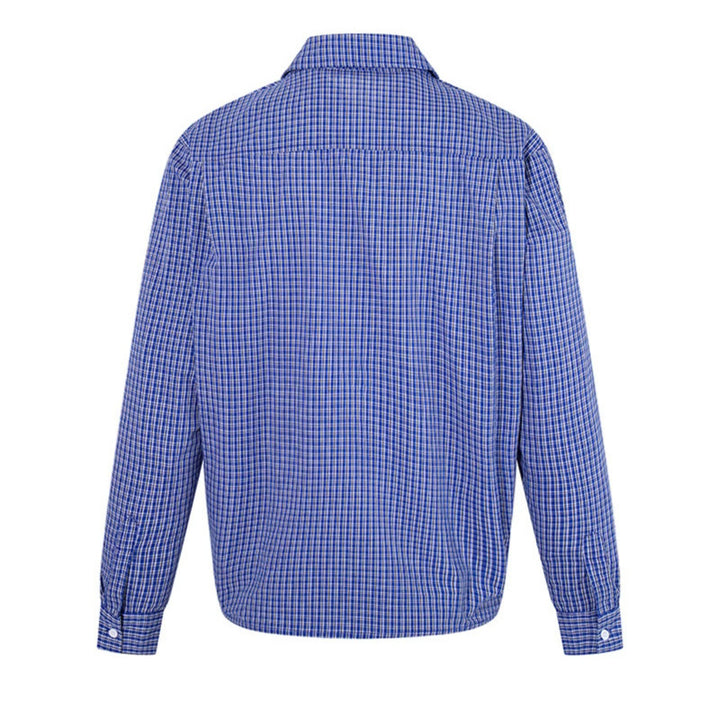 Men's Overshirt Blouson in Check Pattern with Elastic Waistband and Shirt Collar Amarae