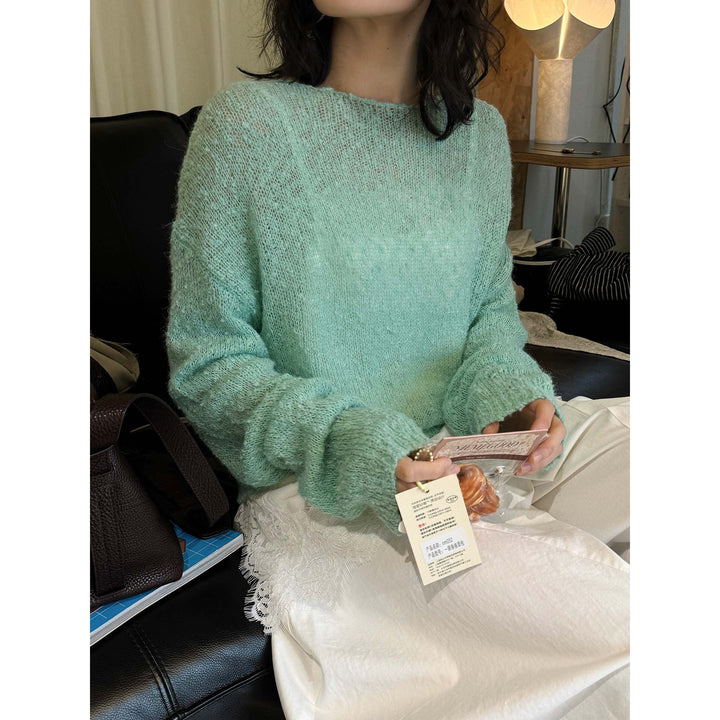 Ladies Airy Mohair-Mix Sweater with Soft Fuzzy Look and Dropped Shoulder Dropp