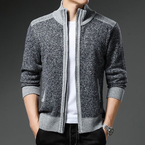 Men's knit jacket with high collar and practical pockets Amarae